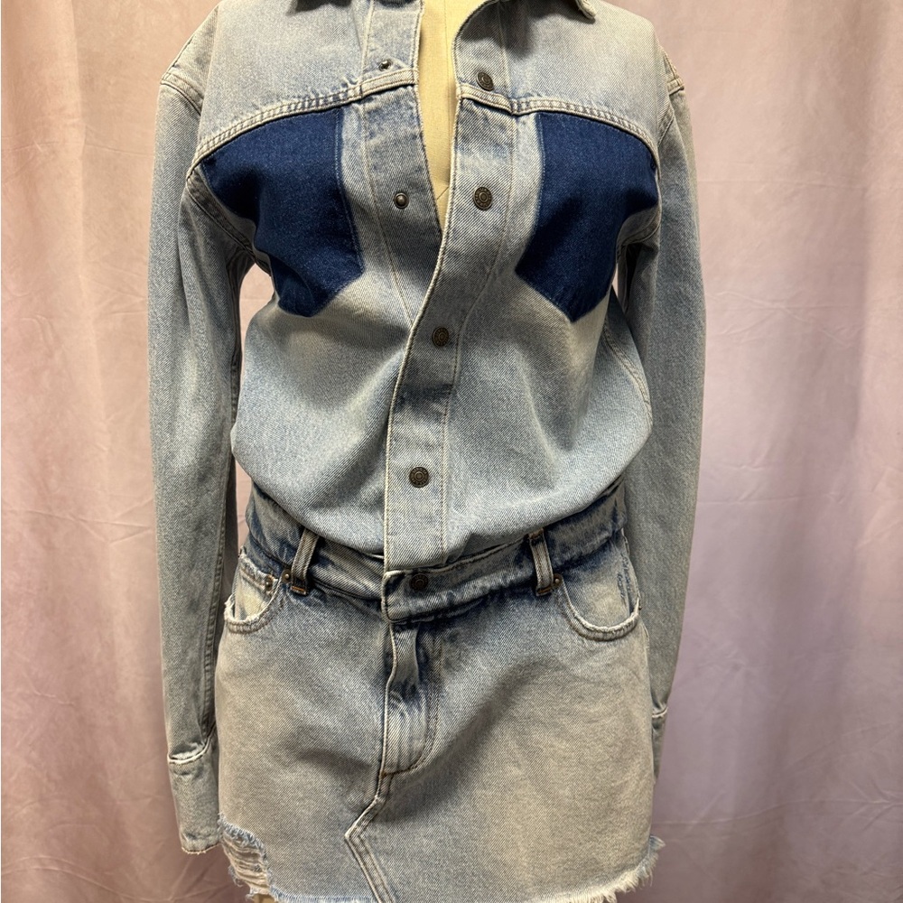 NWT SER.O.YA Denim Mini Dress in Light Blue and Dark Blue